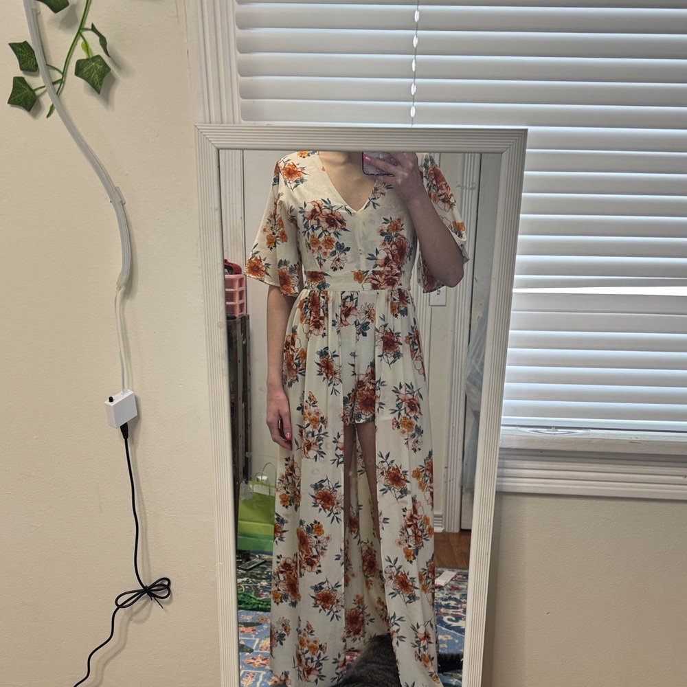 Rue21 Cream Floral Jumpsuit